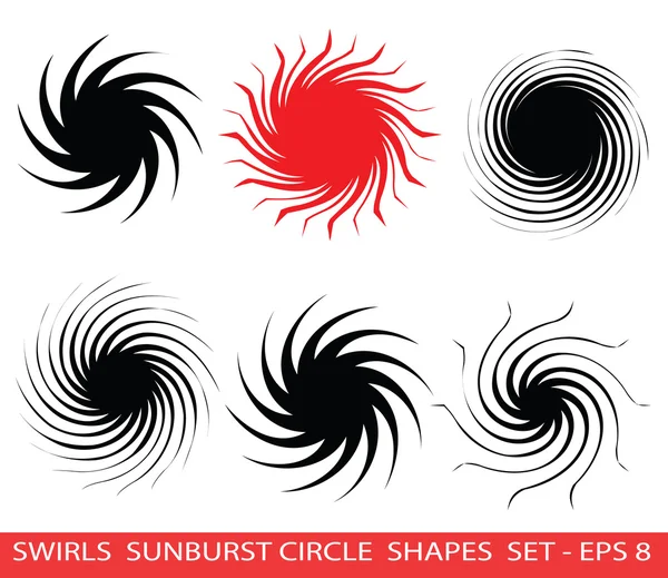 Vektor spirál logo design ötletek gyűjtése. Swirls és leégés radiális szimbólumok. Orient Red Sun vagy a fekete lyuk ikon gyűjtemény. Whirlpool látványelemek. Swirly kör alakzatok vektoros Clip Art. — Stock Vector