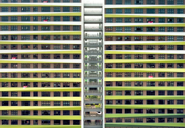 Duas Fachadas Exteriores Apartamentos Sendo Construídas Lado Lado Com Corredor — Fotografia de Stock