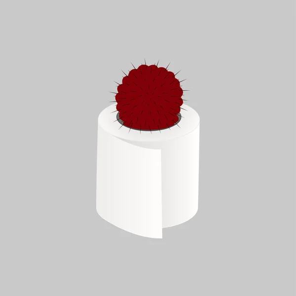 Cactus rojo en papel higiénico sobre fondo gris — Vector de stock