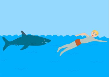 Köpekbalığı. İnsanoğlu için denizdeki tehlikeler, vektör illüstrasyonu
