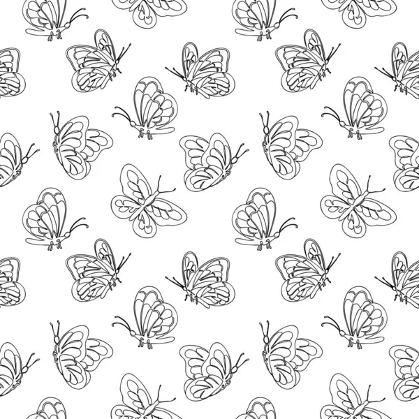 Flatternde Schmetterlinge in einer Linie gezeichnet. Nahtlose Textur. — Stockvektor