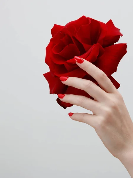Mains de femme avec manucure rouge et rose — Photo