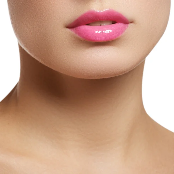 Schöne volle rosa Lippen. Lippenstift — Stockfoto