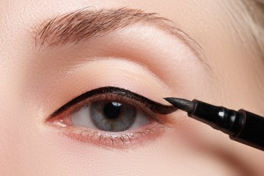 Retro style make-up. Daily makeup detail. Eyeliner. Beautiful eyes