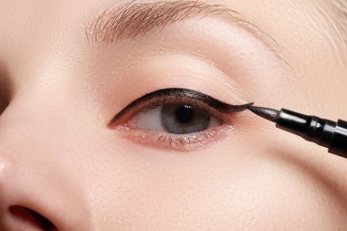 Retro style make-up. Daily makeup detail. Eyeliner. Beautiful eyes