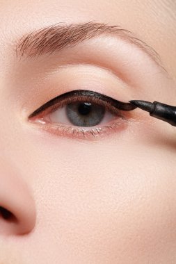 Retro style make-up. Daily makeup detail. Eyeliner. Beautiful eyes