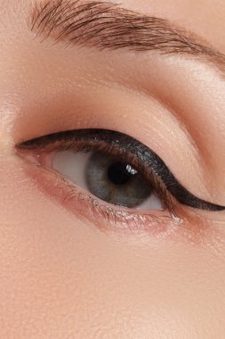 Retro style make-up. Daily makeup detail. Eyeliner. Beautiful eyes