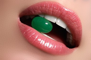 Perfect Lilps. Sexy girl mouth close up. Beauty young woman smile. Natural plump full Lip. Lips augmentation. Close up detail. Pale full lips.