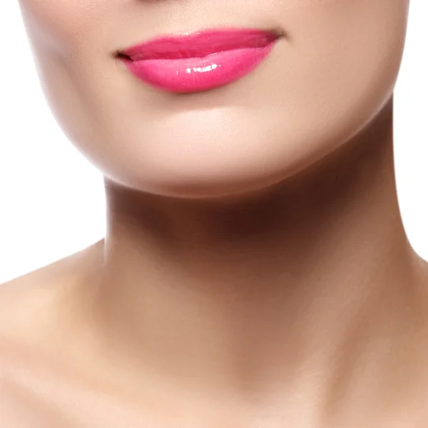 Сексуальные губы. Красивый розовый макияж губ. Красивый макияж. Чувственный рот. помада или помада. Целую. Красота — стоковое фото