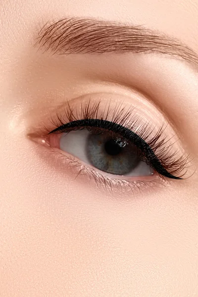 Makro záběr krásného ženského oka s extrémně dlouhými řasami. Sexy pohled, smyslný pohled. Ženské oko s dlouhými řasami — Stock fotografie