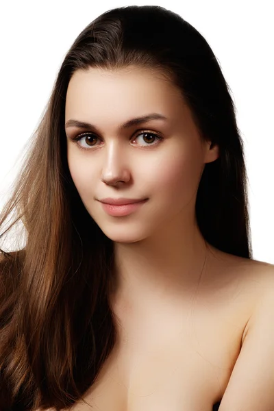 Volume Hair. Beauty Woman with Very Long Healthy and Shiny Smooth Brown Hair. Model Brunette Girl Portrait isolated on a white background. Gorgeous Hair — Φωτογραφία Αρχείου