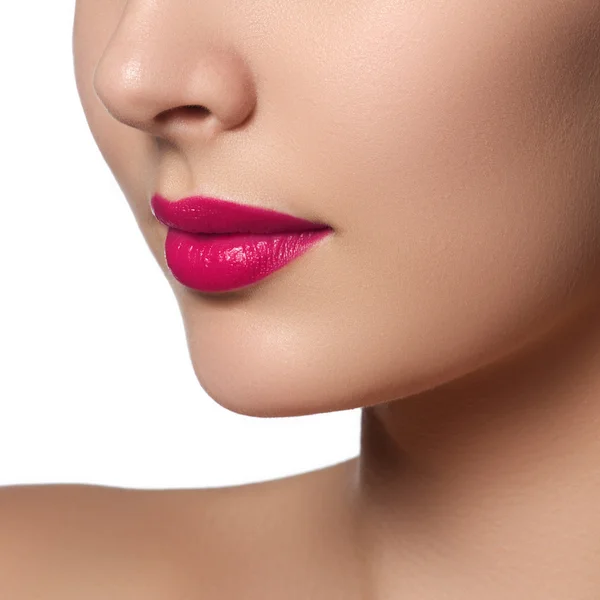 Sexy Lips. Beauty pink lips makeup detail. Beautiful make-up closeup. Sensual mouth. Lipstick and lipgloss.  Beauty model woman's face close-up — Stok fotoğraf