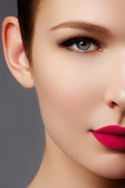 Beautiful Perfect Lips. Sexy Mouth close up. Beauty young woman Smile. Natural Plump full Lip. Lips augmentation. Close up detail.