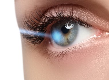Laser vision correction. Woman's eye. Human eye. Woman eye with laser correction. Eyesight concept clipart