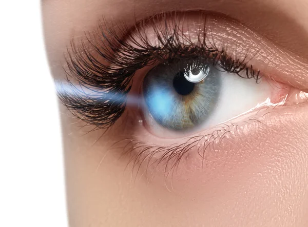 Laser vision correction. Woman's eye. Human eye. Woman eye with laser correction. Eyesight concept — Stock Photo, Image