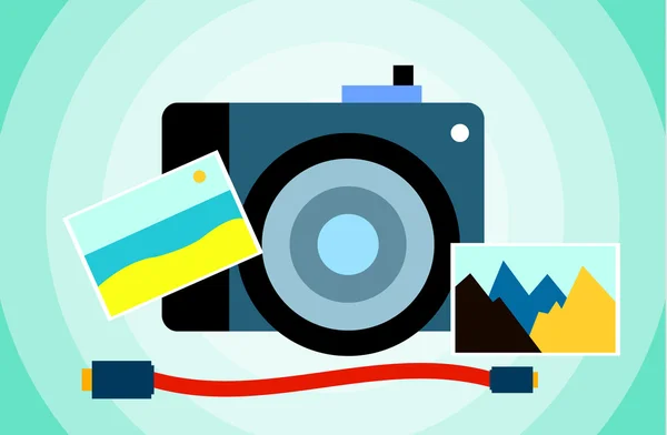 Flat image camera with photography — Stock Vector