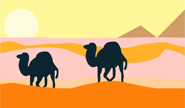 经过旷野的骆驼 — 图库矢量图片