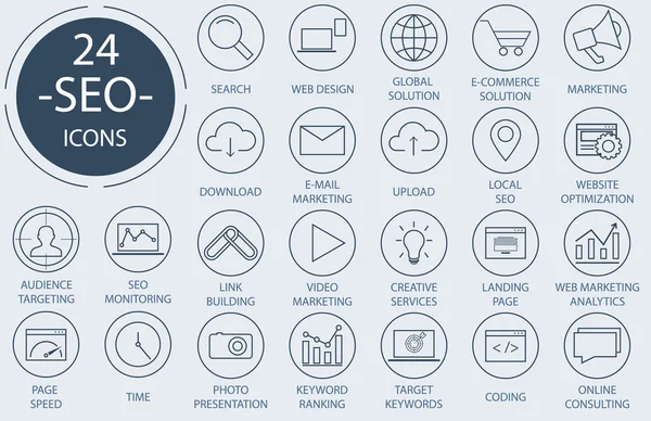 Umrisse von Web-Icons gesetzt - Suchmaschinenoptimierung — Stockvektor