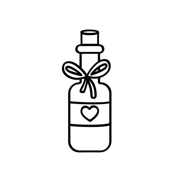 Sebuah Botol Dengan Hati Elemen Romantis Doodle Sketsa Hitam Pada - Stok Vektor