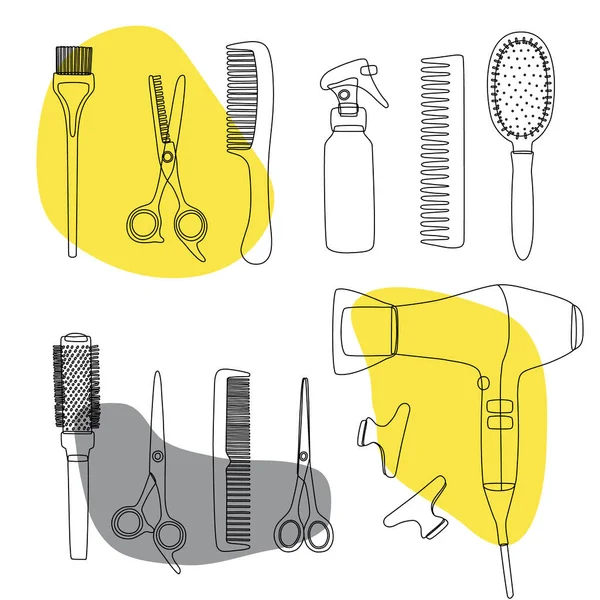 Ensemble Dessiné Main Outils Coiffure Doodle Croquis Ligne Art Des — Image vectorielle