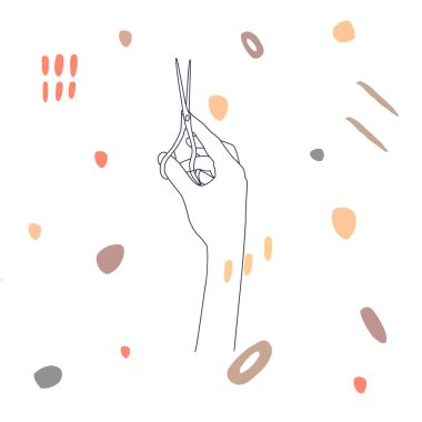 Kuaförlerin elindeki makas hatları ve soyut şekiller. Alet berberde. Eskiz, karalama, beyaz arka planda siyah çizgi. Kuaför salonu sembolü, simge