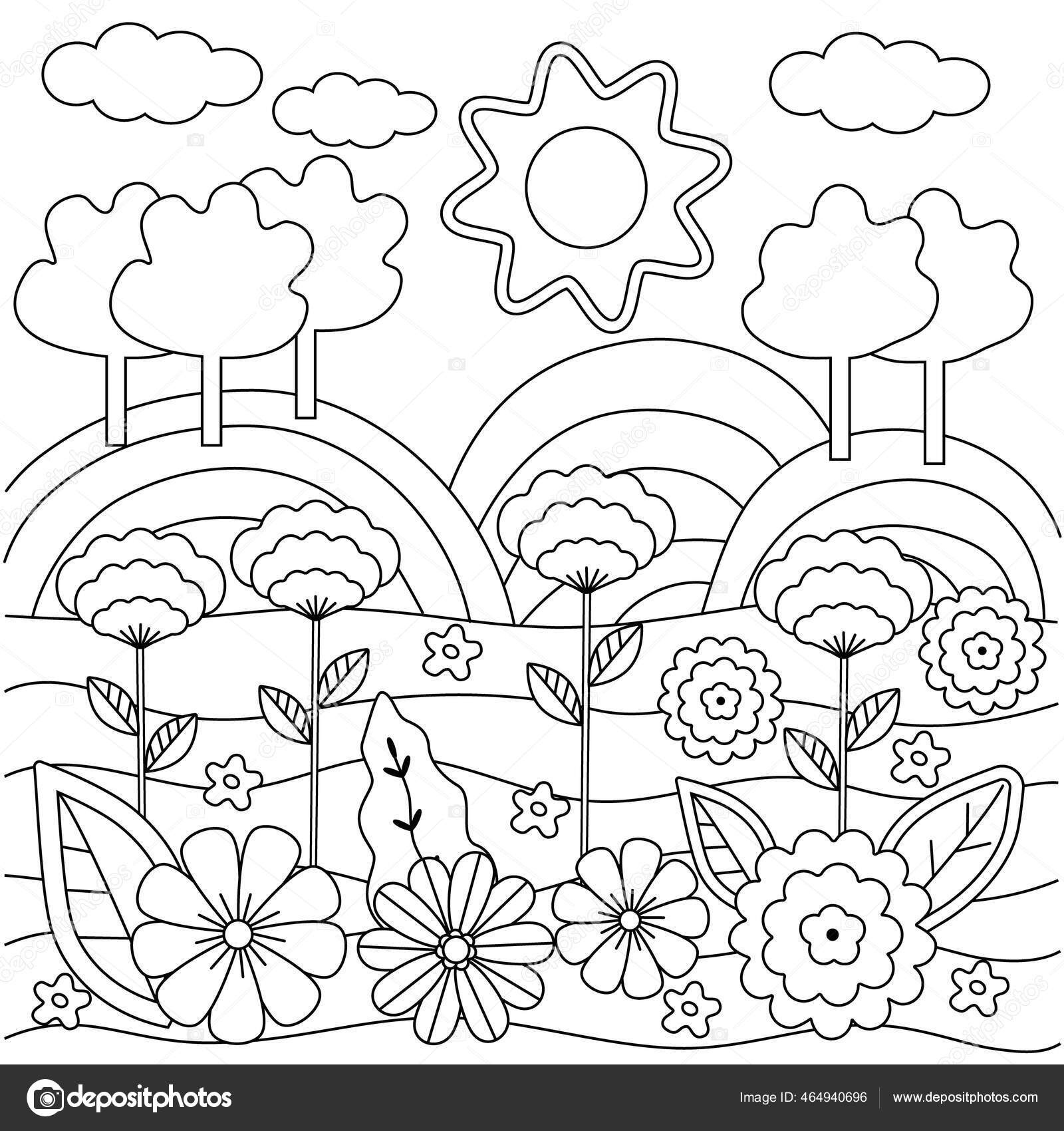 Livro Para Colorir Da Grama E Dos Desenhos Animados Das Flores Para  Crianças Ilustração do Vetor - Ilustração de jardim, desenho: 54050405