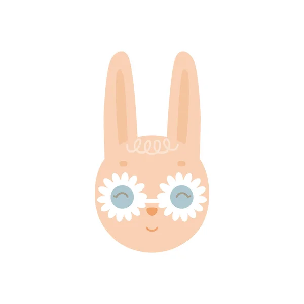 可爱有趣的兔子脸与花形眼镜 夏天形象中虚构的动物角色的头像 在白色背景上孤立的彩色矢量图形 供儿童设计和打印 — 图库矢量图片