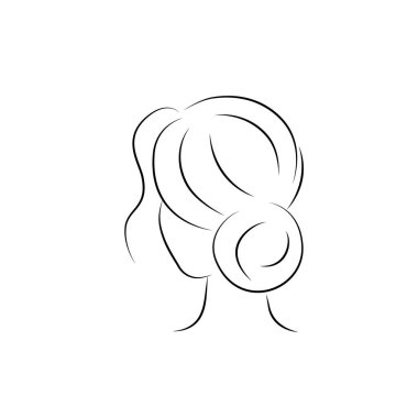 Bir kadının yüzü ve saç stili silueti. Bir stilist tasarımı, logosu ya da kartviziti için bir simge. Çizim, çizgi sanatı, minimalizm tarzında vektör illüstrasyonu.