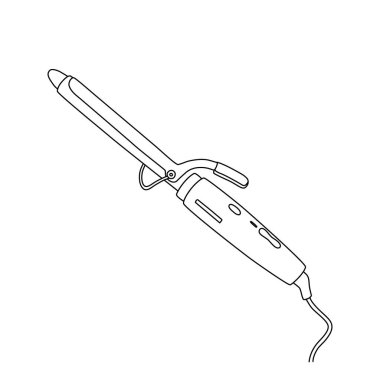 Beyaz arka planda düzenlenebilir bir saç maşası. Skeç, kuaför aletleri karalama. Vektör illüstrasyonu.