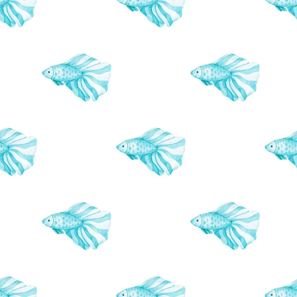 Watercolor seamless pattern with fish. — Stock Photo, Image