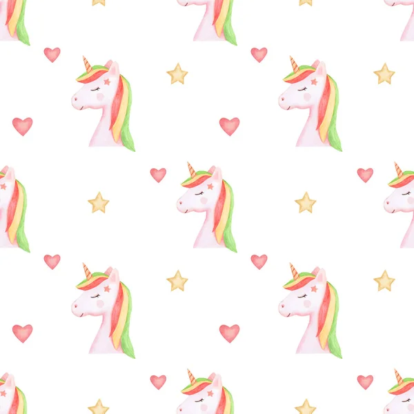 Aquarell nahtloses Muster mit einem Einhorn-Pony. Illustration für Kindertextilien und Kinderzimmer-Design. — Stockfoto