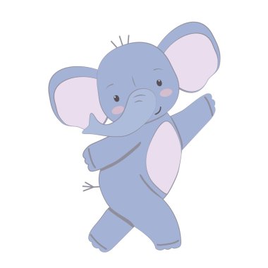 Neşeli dans eden bir fil. Hayvan gülümsüyor. 