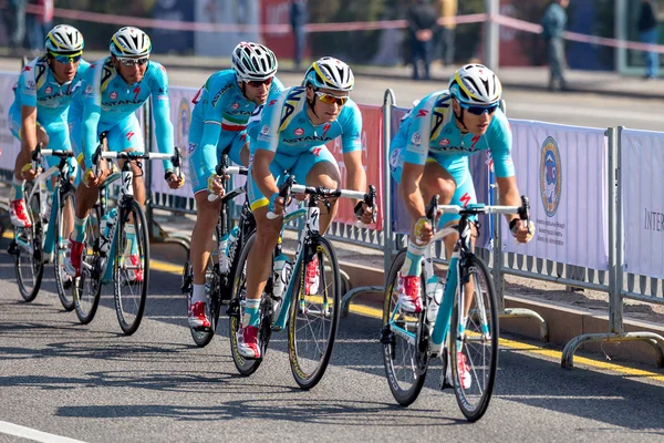 Astana Pro Team's riders / Cycle Race "Tour of Almaty 2014" / Almaty, Kazakhstan, October 2014 — стоковое фото