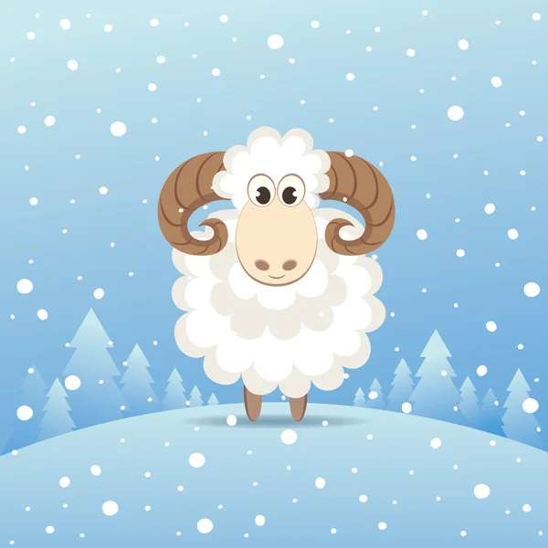 可爱的绵羊站在冬季森林. — 图库矢量图片