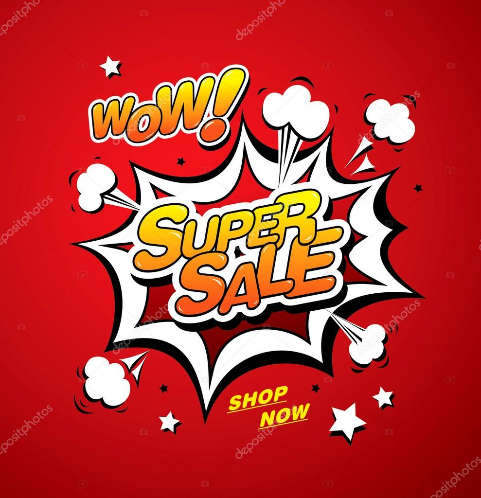 Wow! Big sale banner template design. Vector Illustration