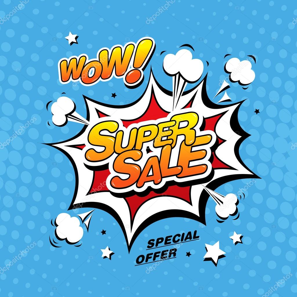 Wow! Big sale banner template design. Vector Illustration
