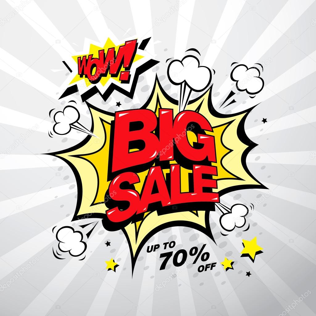 Wow! Big sale banner template design. Vector Illustration