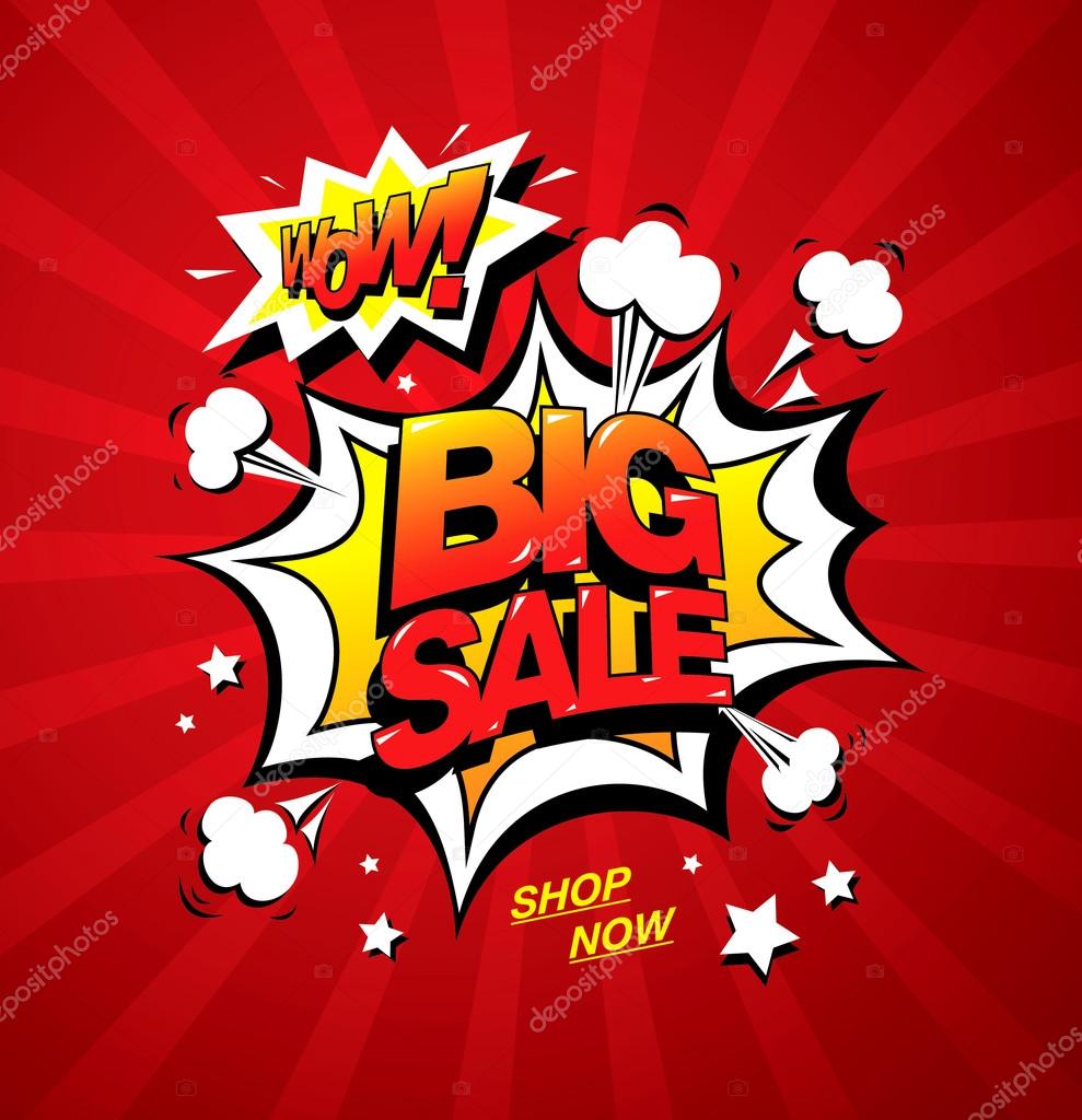 Wow! Big sale banner template design. Vector Illustration