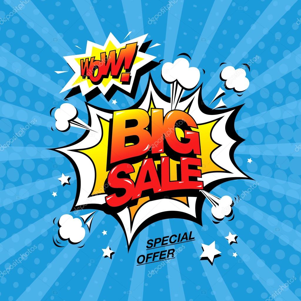 Wow! Big sale banner template design. Vector Illustration