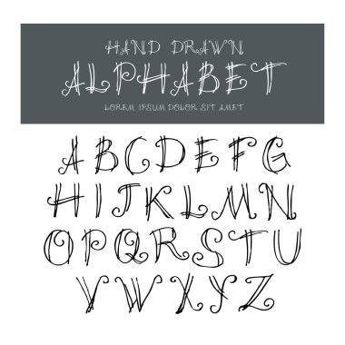 elle çizilmiş alfabetik yazı tipi