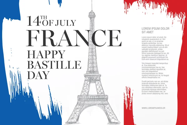 En Francia. 14 de julio. Feliz Día de la Bastilla . — Vector de stock