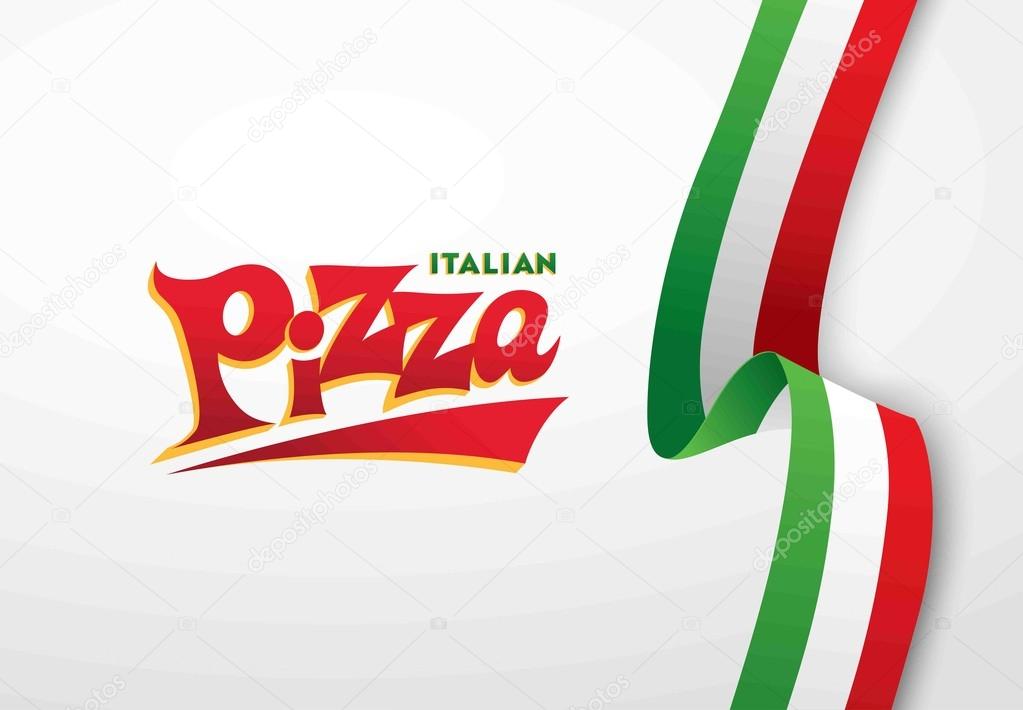 Italian pizza lettering and italian ribbon flag