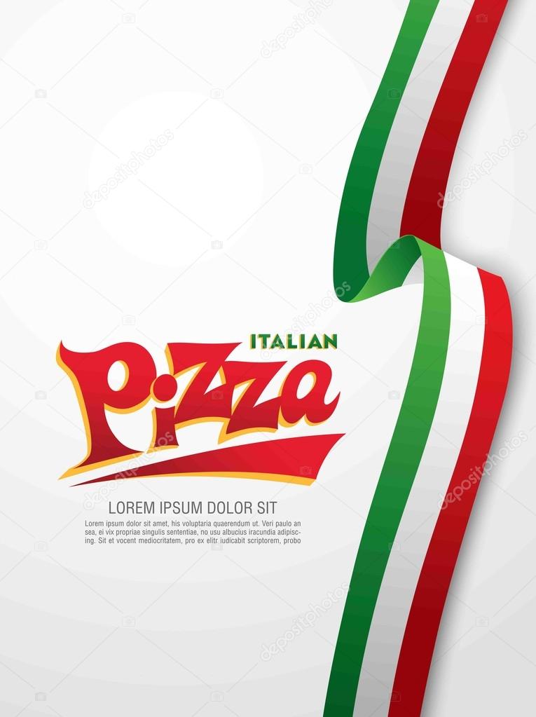 Italian pizza lettering and italian ribbon flag