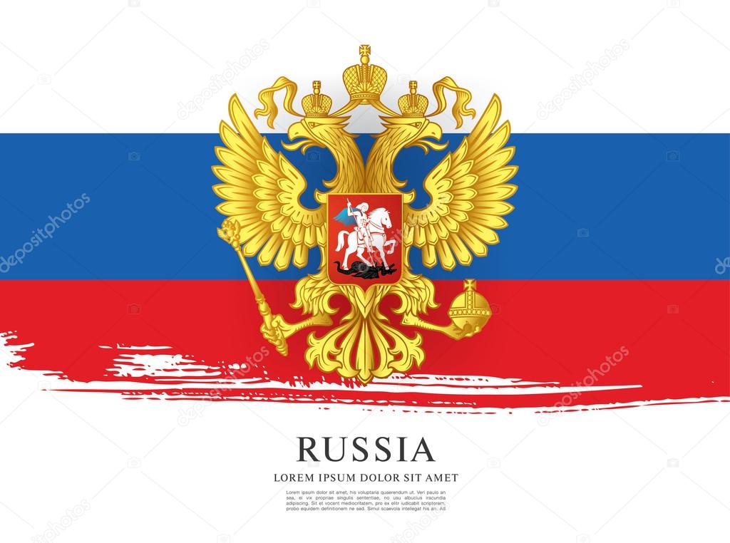 Flag Of Russia. Russian Flag. Coat Of Arms. Brush Stroke