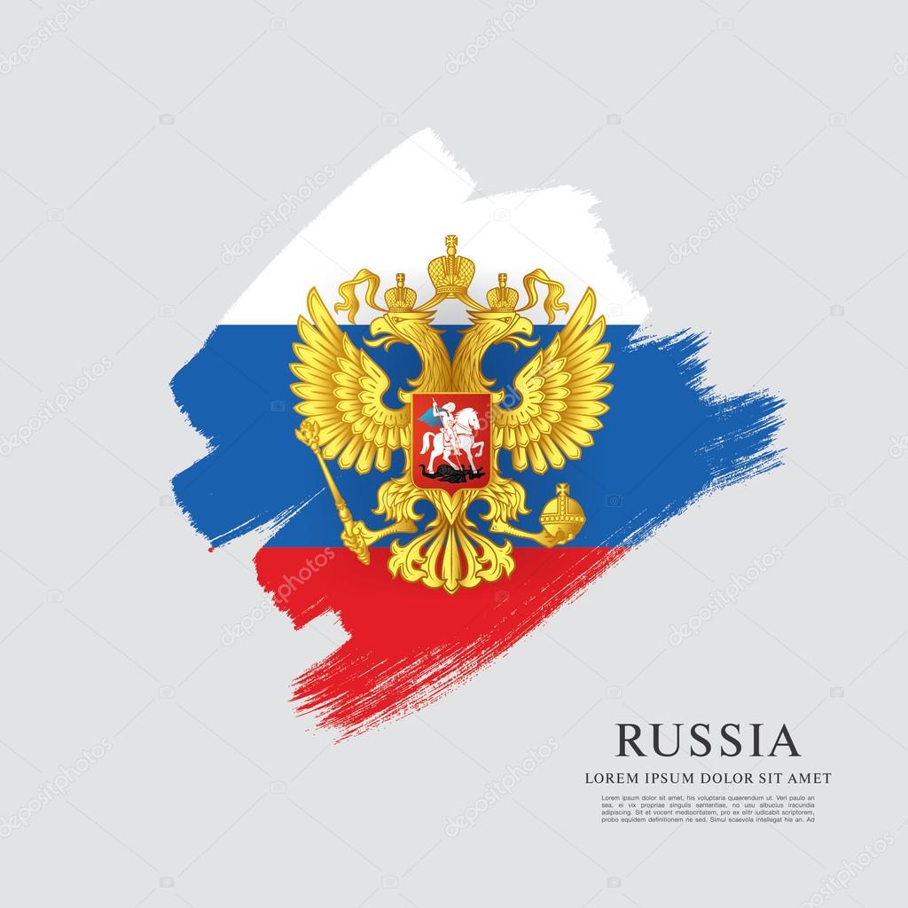 Flag Of Russia. Russian Flag. Coat Of Arms. Brush Stroke