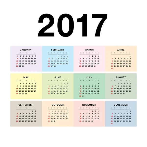 Calendario de pared 2017 diseño — Archivo Imágenes Vectoriales