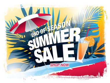 Yaz indirimi harfleri vektör illüstrasyonu, reklam kavramı 