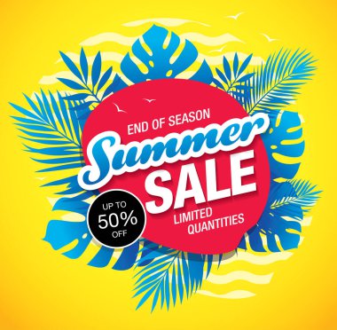 Yaz indirimi harfleri vektör illüstrasyonu, reklam kavramı 