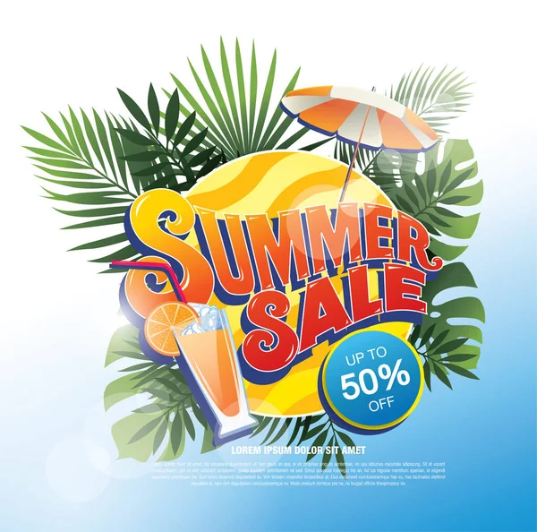 Summer Sale Banner Tropical Palm Leaves Vector Background — Stock Vector