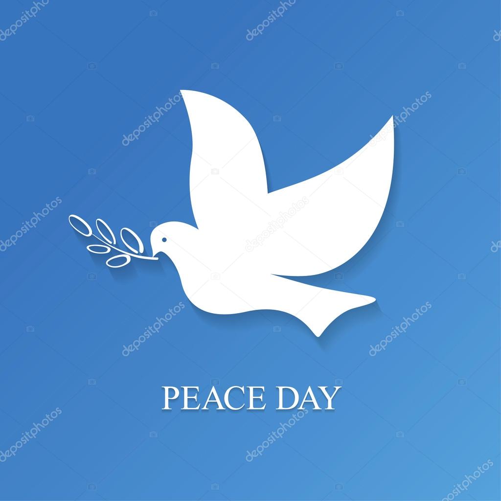 Vector white dove on blue background